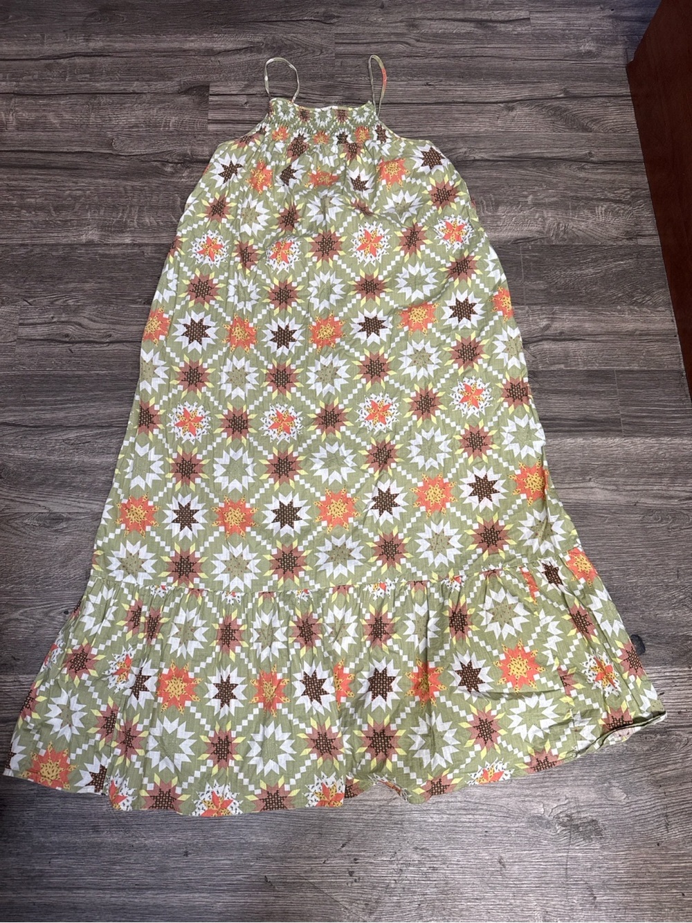 Universal Thread Olive Floral Print Midi Dress with Orange & White Accents - Picture 2 of 8